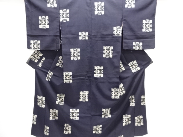 大正ロマン　幾何学模様織り出しお召着物